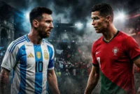 Lionel Messi, Cristiano Ronaldo, Timnas Argentina dan Timnas Portugal. (Foto: AI) 