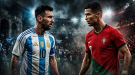 Lionel Messi, Cristiano Ronaldo, Timnas Argentina dan Timnas Portugal. (Foto: AI) 