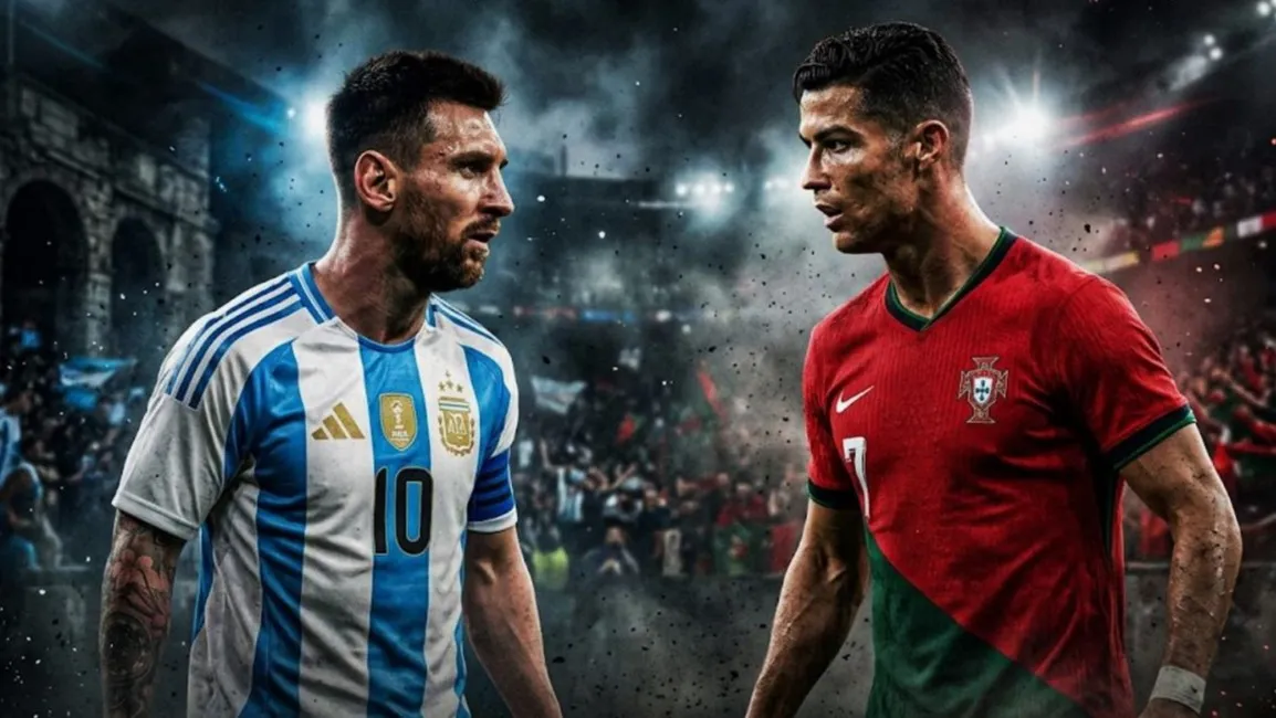 Lionel Messi, Cristiano Ronaldo, Timnas Argentina dan Timnas Portugal. (Foto: AI) 