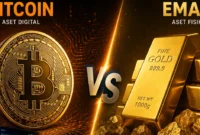 Ilustrasi perbandingan bitcoin vs emas (Foto: AI)