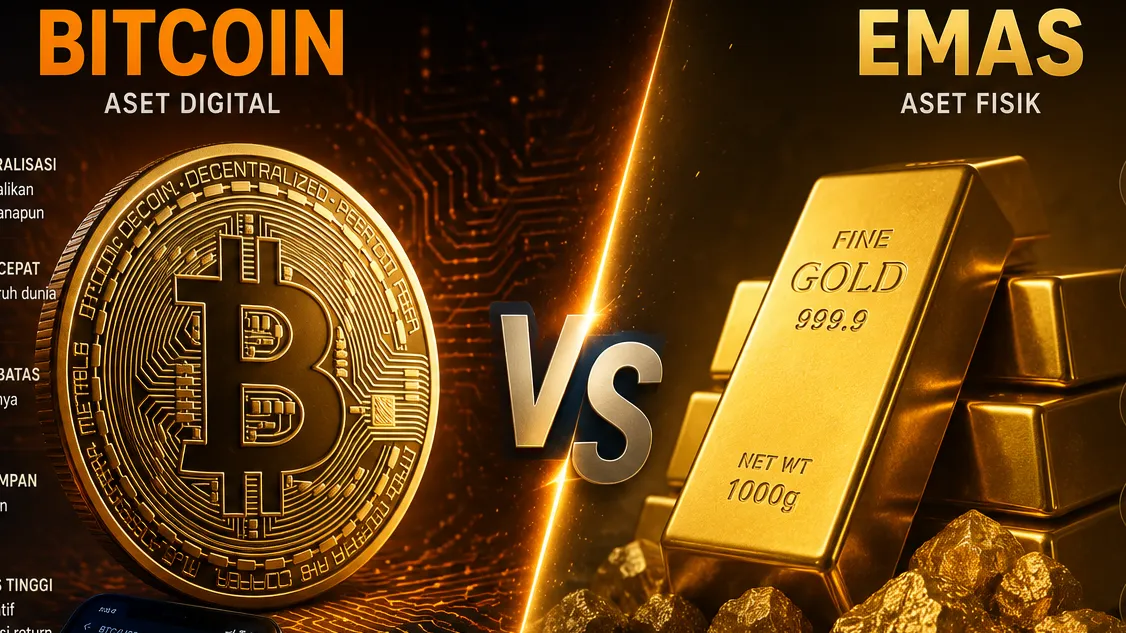 Ilustrasi perbandingan bitcoin vs emas (Foto: AI)