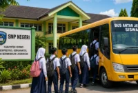 Ilustrasi bus sekolah antar jemput (Foto: AI)