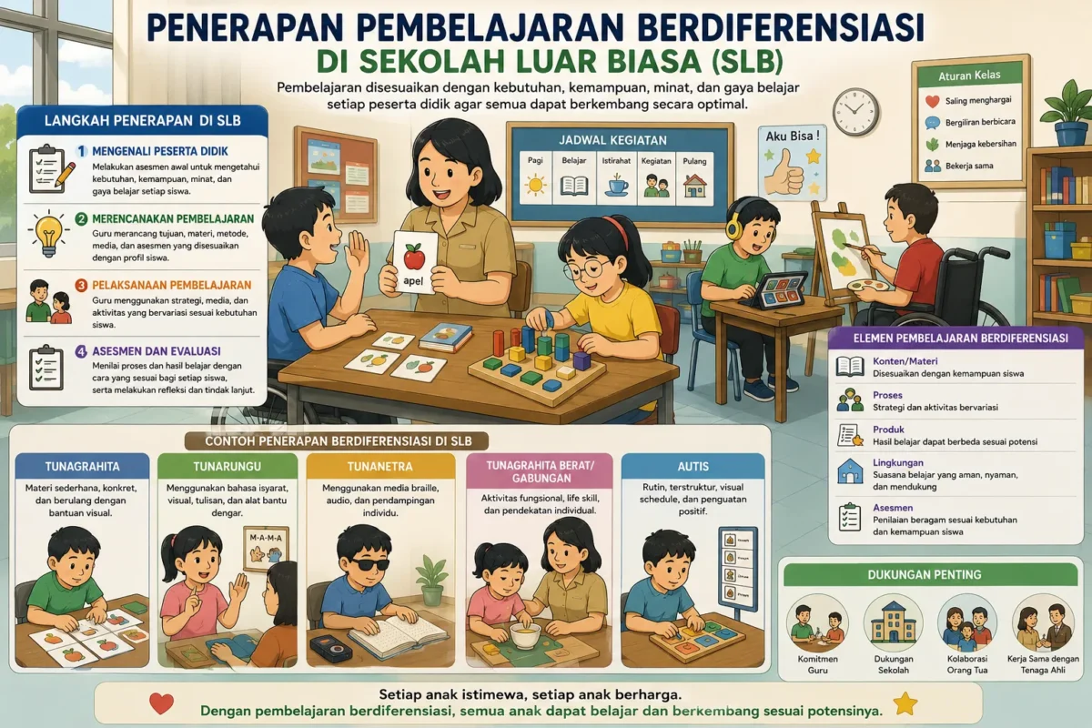 Ilustrasi penerapan pembelajaran berdiferensiasi di slb (Foto: AI)