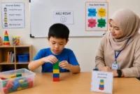 Ilustrasi. Aktivitas susun balok di kelas (Foto: AI)