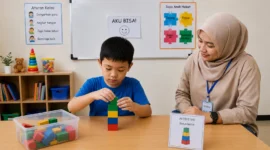 Ilustrasi. Aktivitas susun balok di kelas (Foto: AI)
