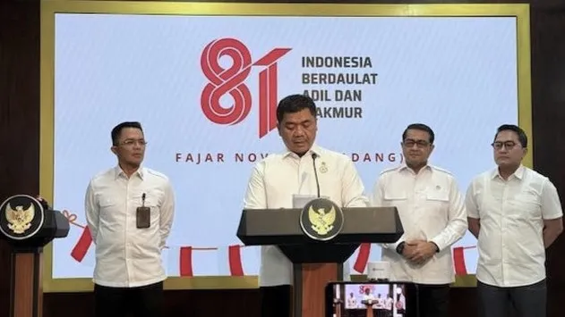 Kemensetneg mengumumkan logo resmi peringatan Hari Ulang Tahun (HUT) ke-81 RI, Senin (29/6/2026). Pemenangnya yakni logo buatan Fajar Novario asal Padang. (Eva Safitri/detik)