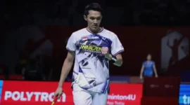 Jonatan Christie berhasil mengalahkan Alwi Farhan di babak 16 besar Indonesia Open 2026. (Foto: PBSI) 