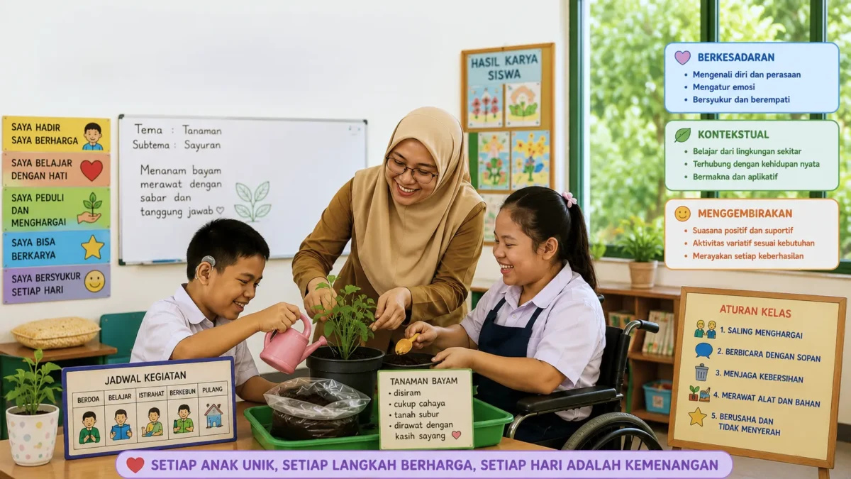 Ilustrasi. Pembelajaran mendalam di SLB (Foto: AI)