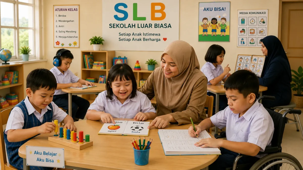 Ilustrasi Kelas inklusif yang penuh keceriaan (Foto: AI)