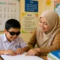 Ilustrasi pembelajaran Braille di kelas inklusi. (Foto: AI)