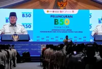 Presiden Prabowo Subianto saat menyampaikan arahannya pada peluncuran B50 di Rest Area KM 57 Tol Jakarta-Cikampek, Karawang, Kamis, 9 Juli 2026 (Foto: Afriani Respati/RRI)